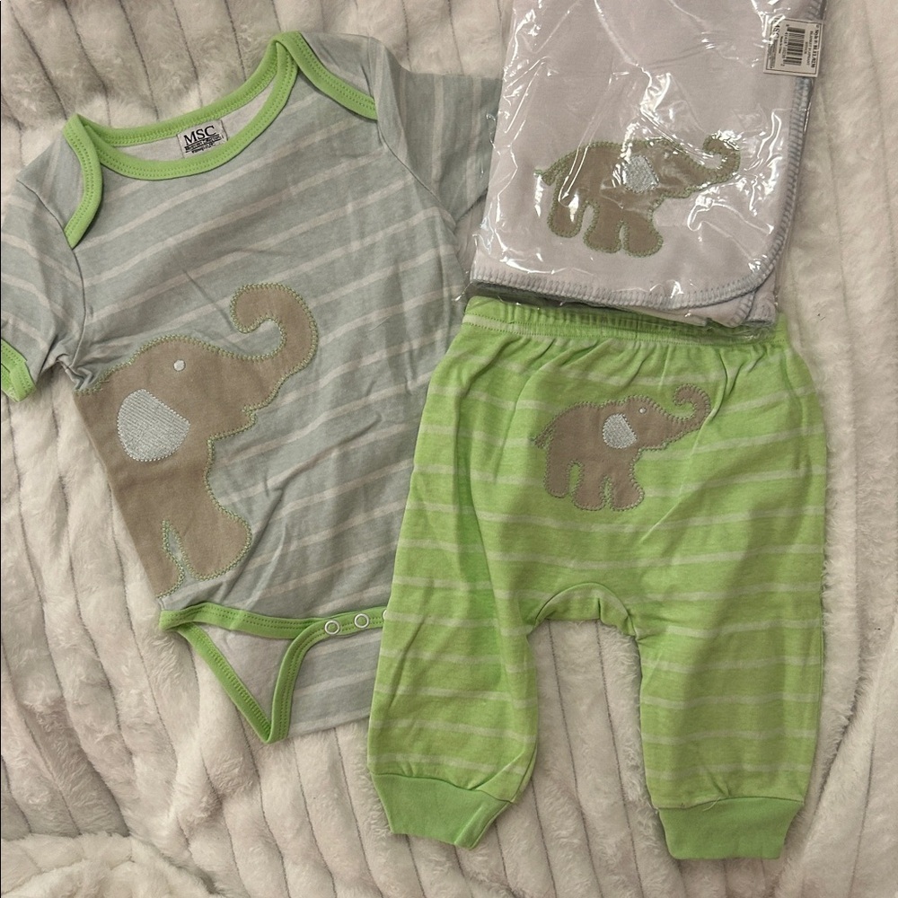 Elephant Striped Kids Set - Green and Gray